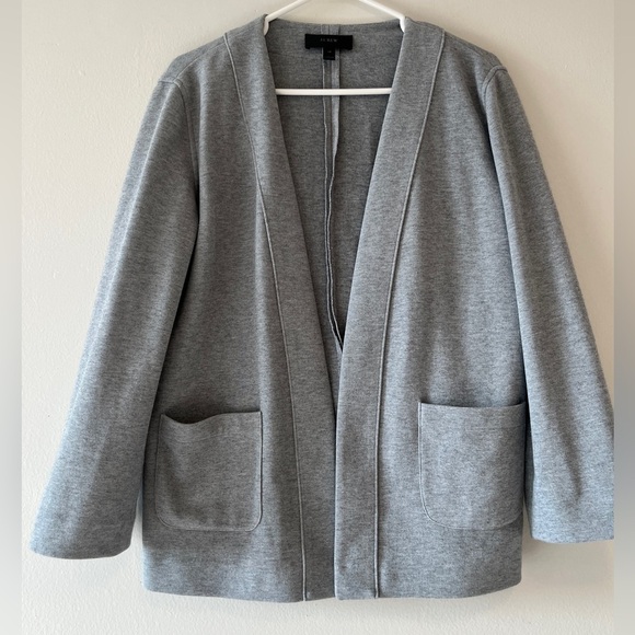 J Crew Sweater Gray Open Front Blazer Cardigan Classic Knit Size XS Oversized - Picture 2 of 10